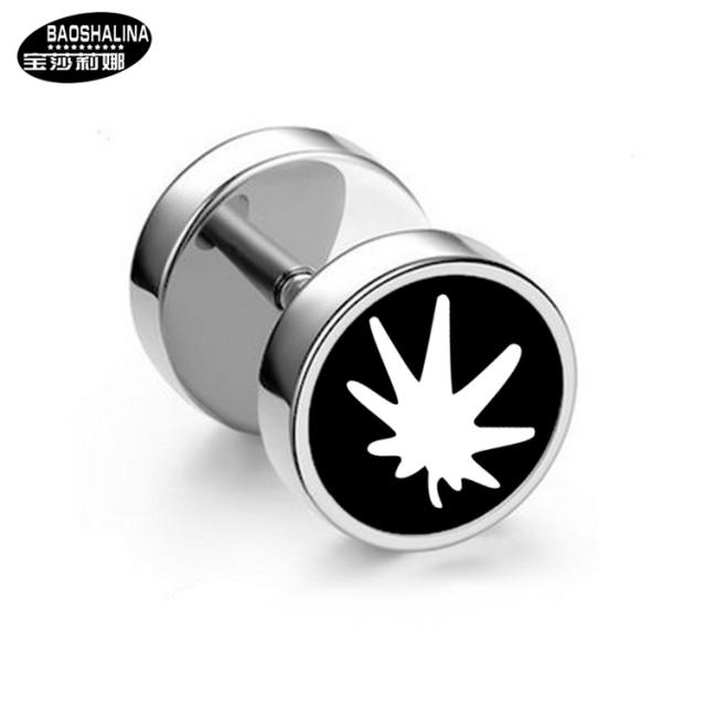 Pentagram titanium dumbbell black earings