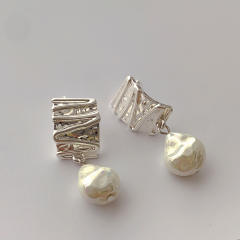 Vintage geometric pearl real gold plated earrings