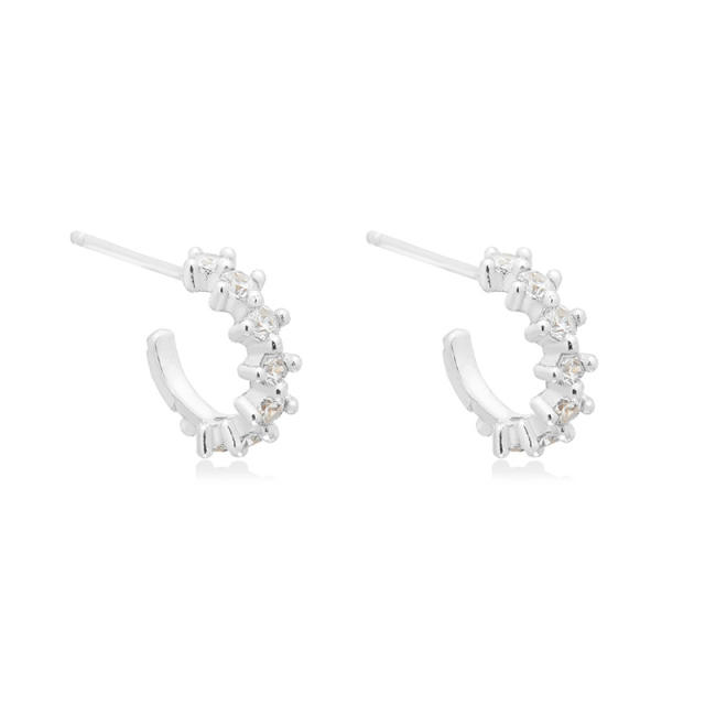 Rainbow color cz unique real gold plated huggie earrings