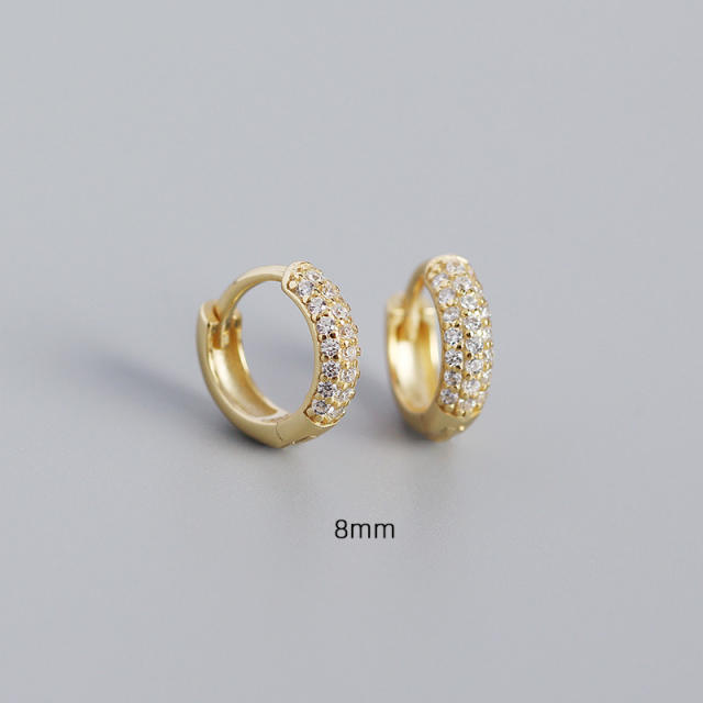 S925 three line cubic zircon huggie earrings