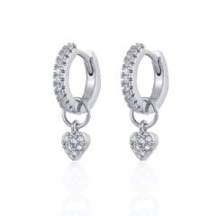 Rhinestone heart charm tiny huggie earrings