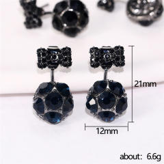 Black CZ setting tiny bow ball jacket earrings