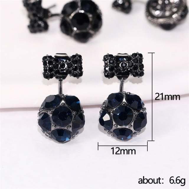 Black CZ setting tiny bow ball jacket earrings