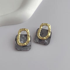 925 needle color resin square shape ear studs