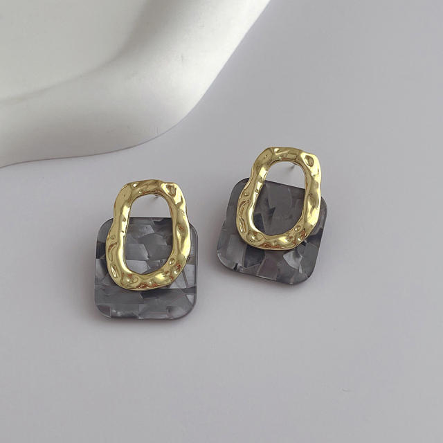 925 needle color resin square shape ear studs