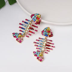 Rhinestone setting fishbone earrings