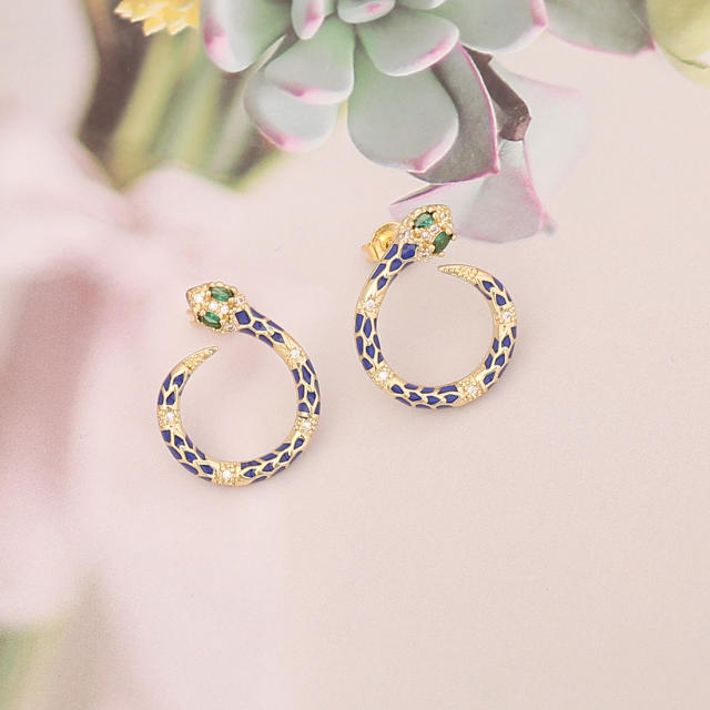 Occident fashion enamel snake ring shape ear studs