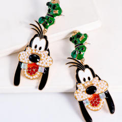 Funny cartoon dog rhinestone setting dangle earrings