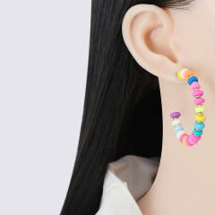 Boho color beaded open hoop earrings