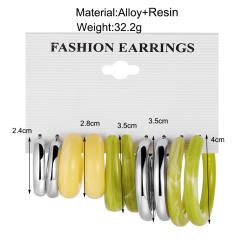 Green color hoop earrings set