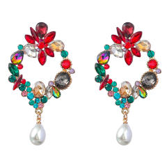 Geometric shape rhinestone pearl earrings
