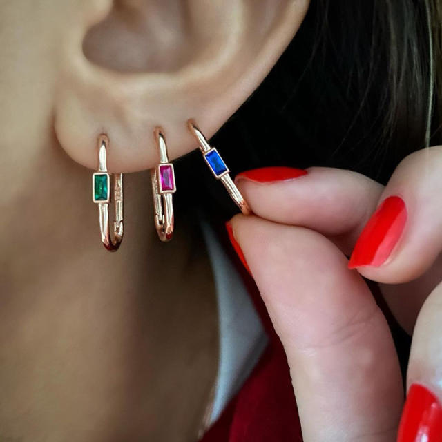 Unique U shape real gold plated color cz huggie earrings