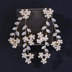 Luxury cubic zircon leaf design earrings
