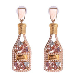 Champagne wine bottle full of rhinestone dangle earrings