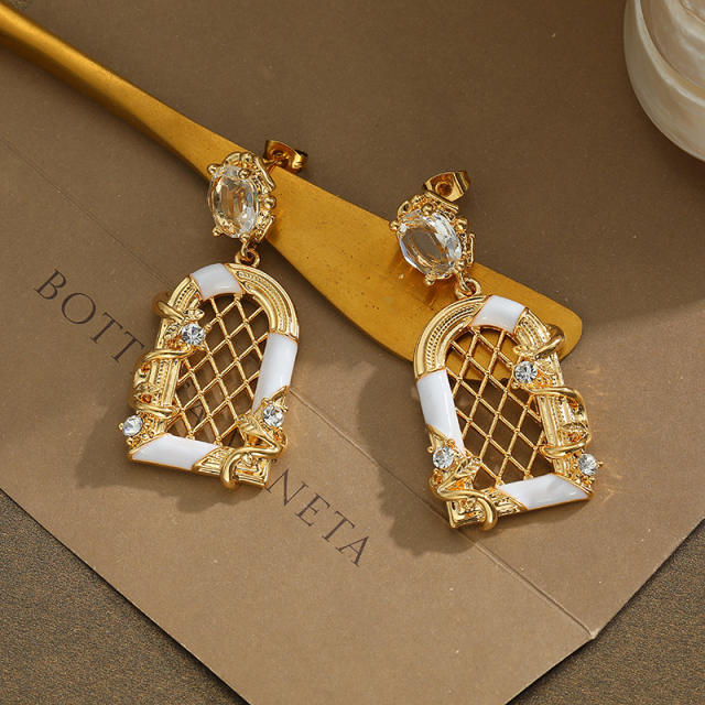 INS cubic zircon enamel dangle earrings for women  FD66185219