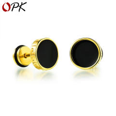 Enamel round vintage black earrings