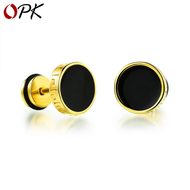 Enamel round vintage black earrings