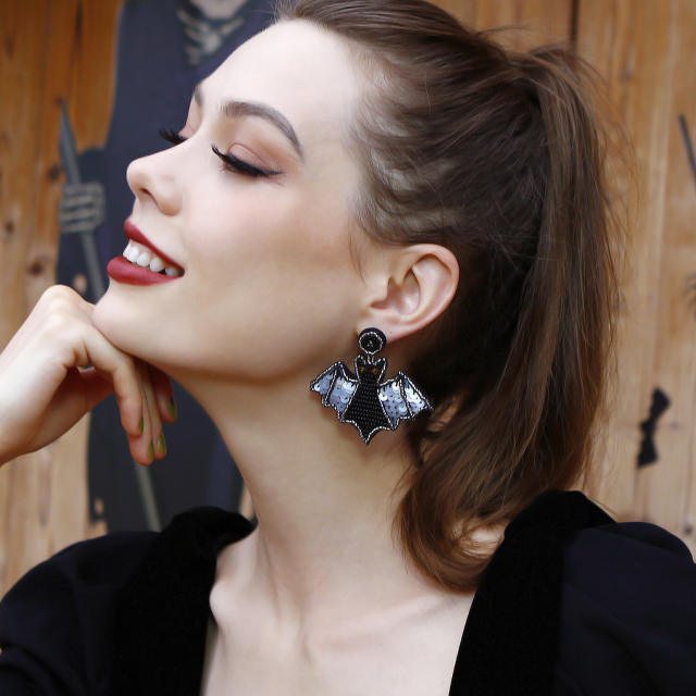 Punk design handmade beaded bat earrings