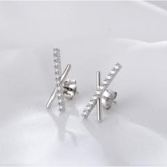 S925 sterling silver cubic zircon cross ear studs