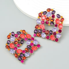 Colored rhinestone square shape ear studs