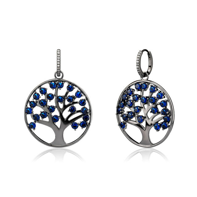 Hip hop zircon tree of life pendant earrings