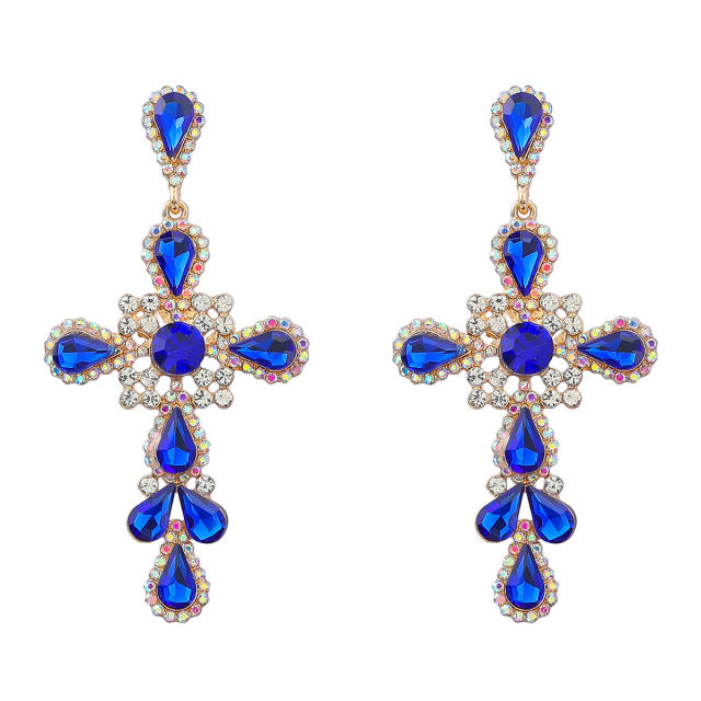 Boho colored rhinestone cross earrings