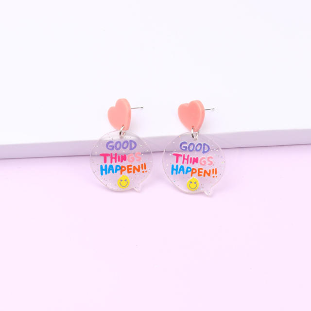 Acrylic summer colored heart cherry earrings