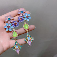 Personality color resin beads dangle earrings