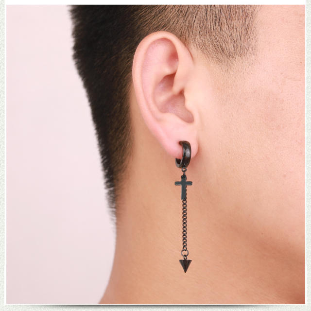 Black punk titanium steel cross earrings
