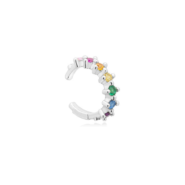 Rainbow color cz unique real gold plated huggie earrings