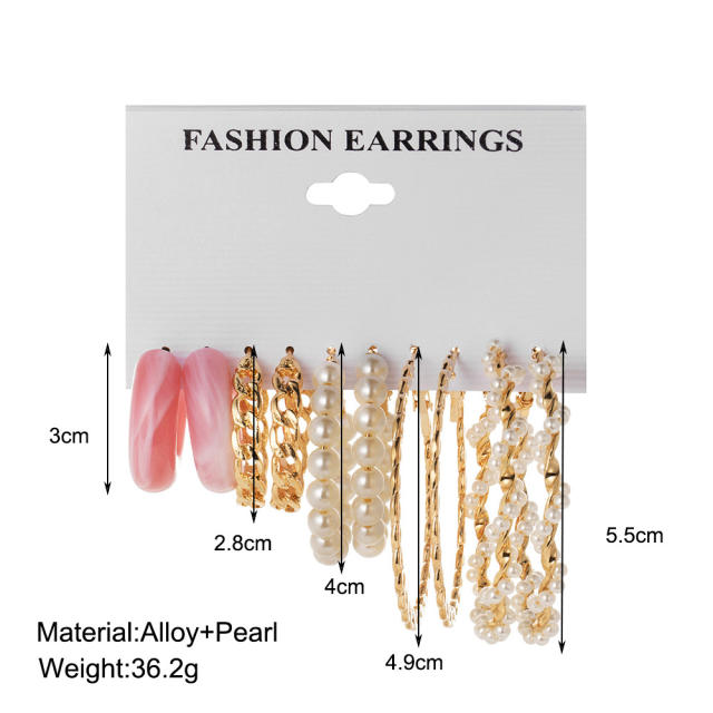 5pair pearl beads hoop earrings set