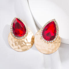 Dropped glass crystal metal feeling ear studs