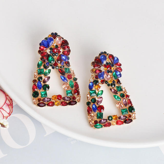 Geometric shape glass crystal statement dangle earrings