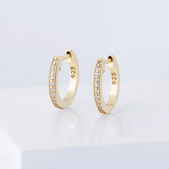 Hip hop S925 silver zircon huggie earrings