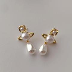 925 sterling silver needle geometric pearl earrings