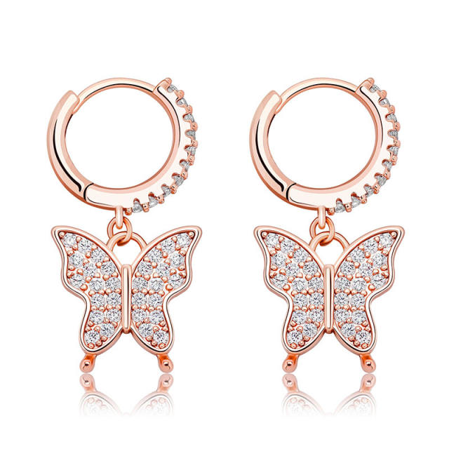 Hip hop zircon butterfly earrings