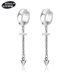 Black punk titanium steel cross earrings