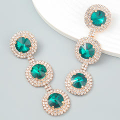 Round shape color glass crystal dangle earrings