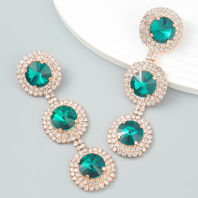 Round shape color glass crystal dangle earrings
