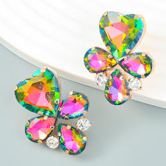 Delicate color glass crystal heart ear studs