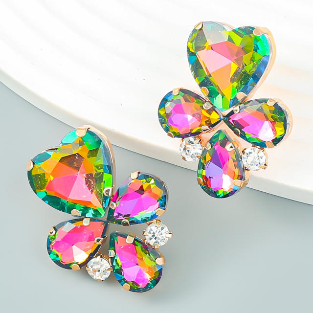 Delicate color glass crystal heart ear studs