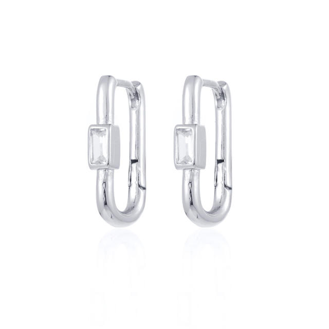 Unique U shape real gold plated color cz huggie earrings