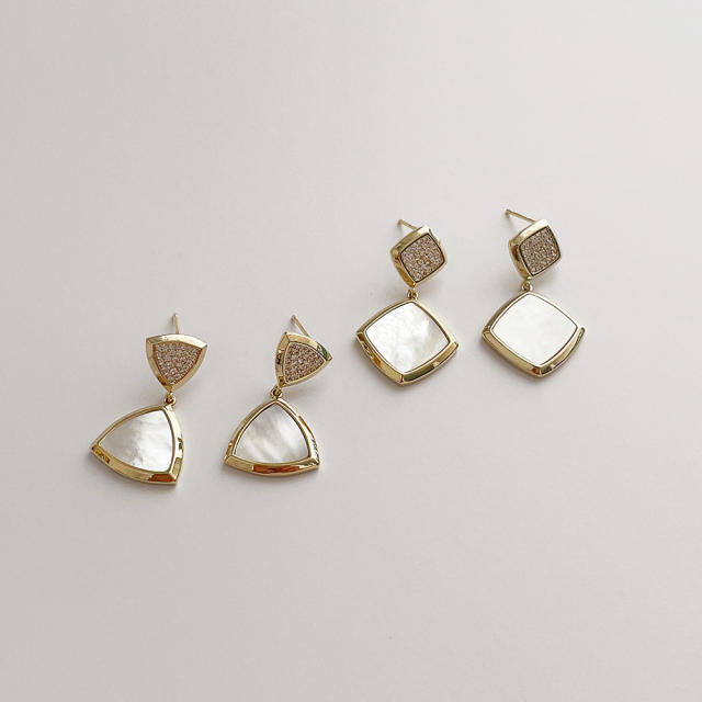 Fashion inlaid zircon natural shell earrings