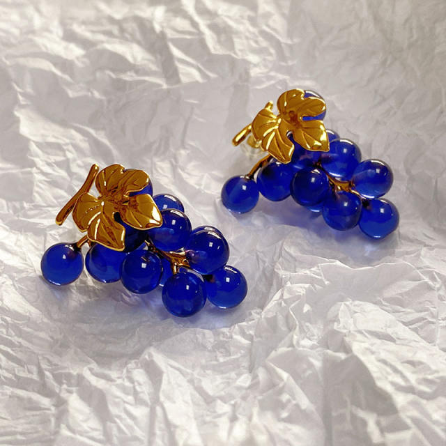 Fresh resin beads grape shape earrings