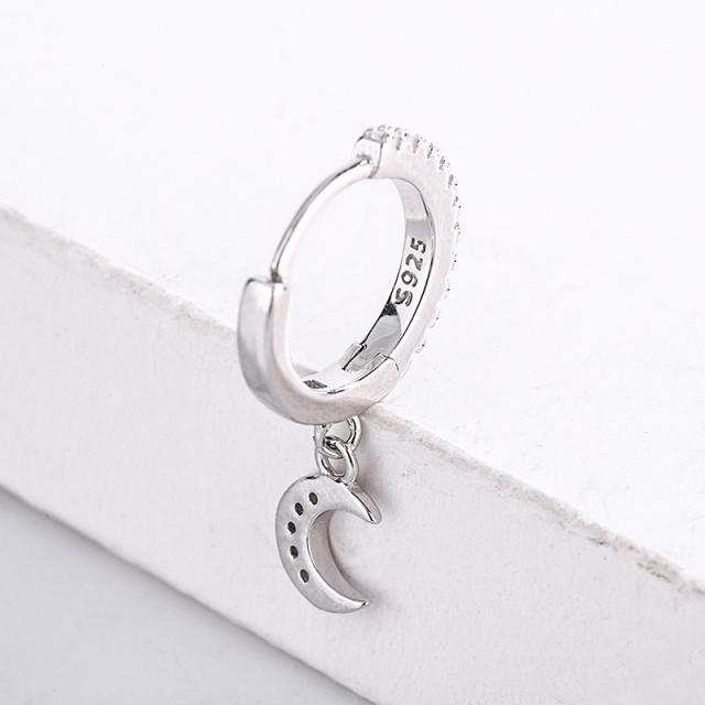 S925 silver moon star asymmetric huggie earrings