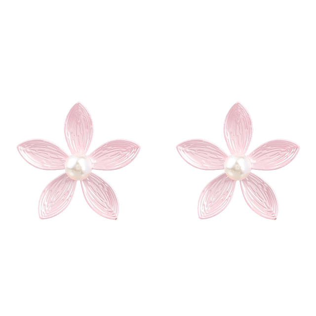 Pearl beads color flower ear studs