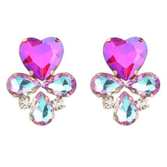 Delicate color glass crystal heart ear studs