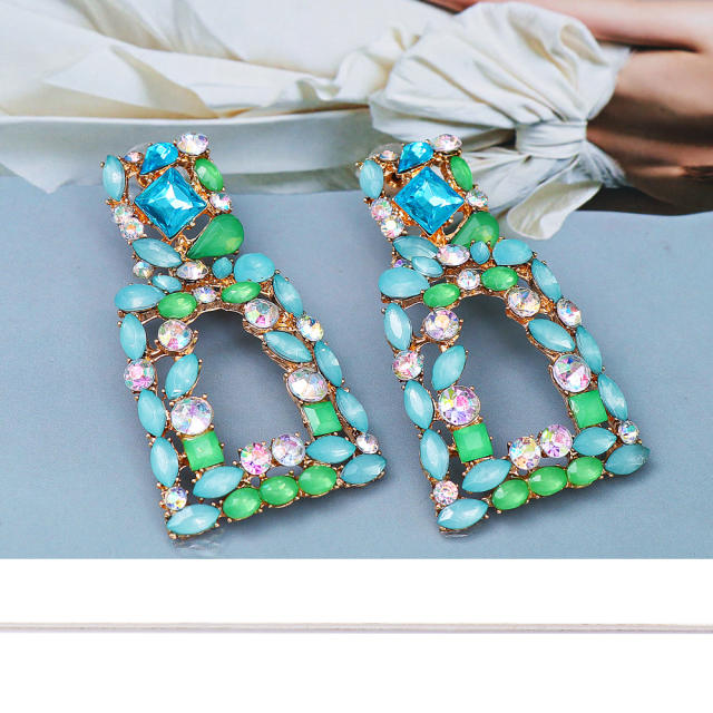 Geometric color glass crystal rhinestone dangle earrings