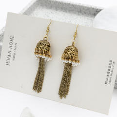 Boho chain tassel jhumka earrings for women