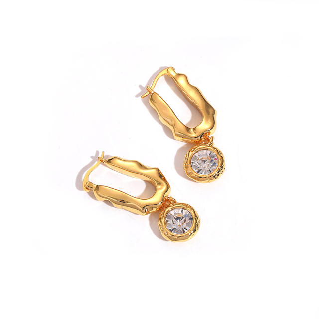18KG Round cubic zircon charm geometric dangle earrings